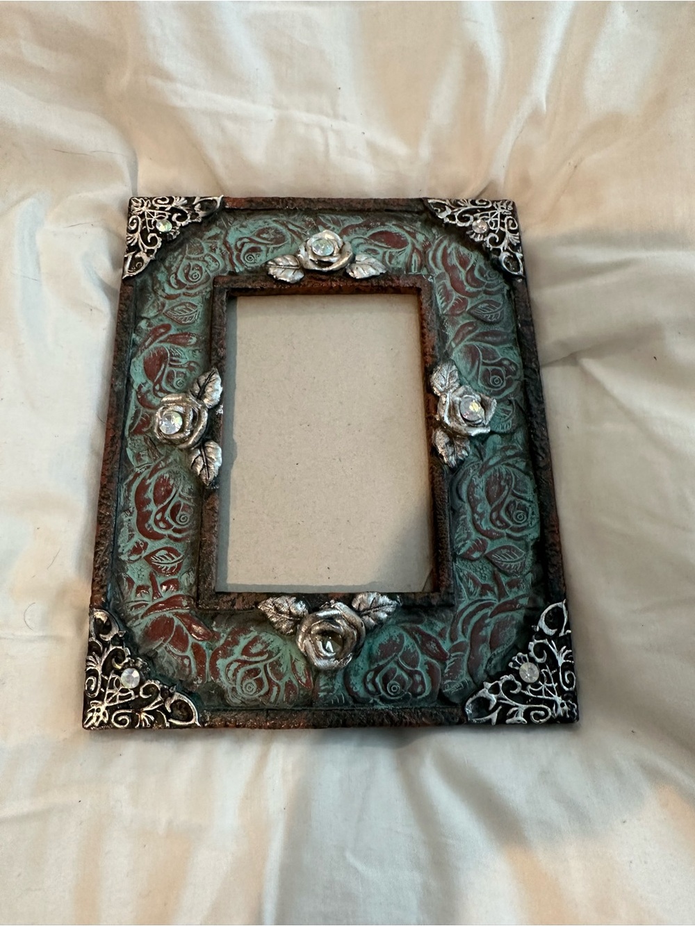 Decorative Floral Photo Frame in Patina Green and Bronze 3.5x5.5